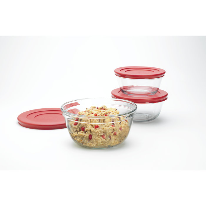 Anchor Hocking 6 Piece Glass Food Prep Mixing Bowl Set with Cherry Lids